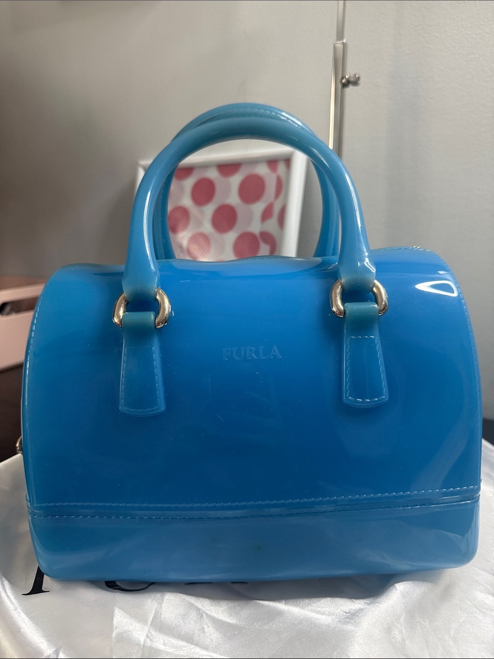 Furla Candy Blue Jelly Mini Handbag Boston Bag Made in Italy - Picture 5 of 13